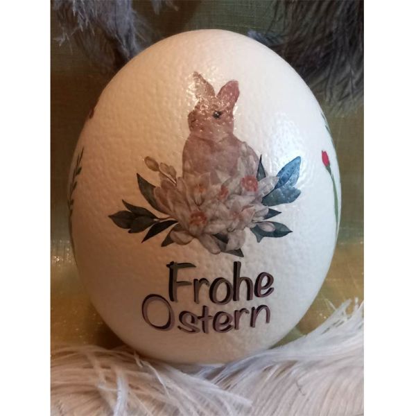 Straußenei handbemalt, Frohe Ostern